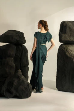 Green Galia Pre-draped Saree With Embroidered Blouse -Lillys Clothing Shop Jade 2160copy