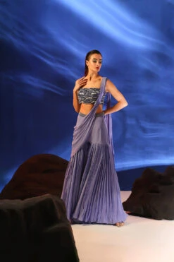 Purple Amaris Gharara Saree With Embroidered Bustier