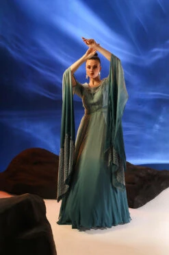 Blue Georgette Darya Cape Sleeve Gown -Lillys Clothing Shop Jade 2495copy