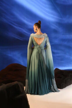 Blue Georgette Darya Cape Sleeve Gown -Lillys Clothing Shop Jade 2508copy