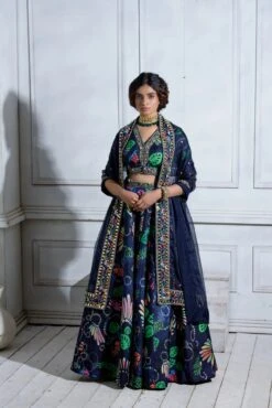 Pocket Kali Lehenga With Front Open Blouse & Heavy Embroidered Dupatta