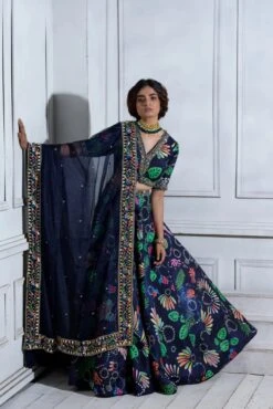 Pocket Kali Lehenga With Front Open Blouse & Heavy Embroidered Dupatta -Lillys Clothing Shop JuhiBengani OY001 6