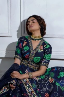 Pocket Kali Lehenga With Front Open Blouse & Heavy Embroidered Dupatta -Lillys Clothing Shop JuhiBengani OY001 9