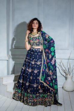 Heavy Embroidered Lehenha Blouse Set With Printed Dupatta