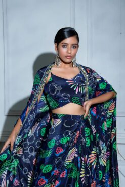 Cowl Dhoti Skirt Set With Bralette And Cape -Lillys Clothing Shop JuhiBengani OY009 2