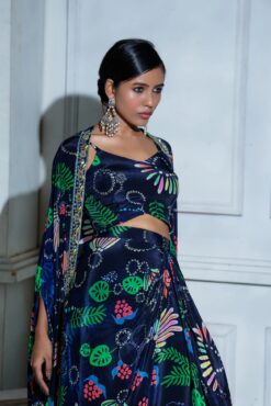 Cowl Dhoti Skirt Set With Bralette And Cape -Lillys Clothing Shop JuhiBengani OY009 3