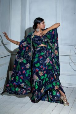 Cowl Dhoti Skirt Set With Bralette And Cape -Lillys Clothing Shop JuhiBengani OY009 4