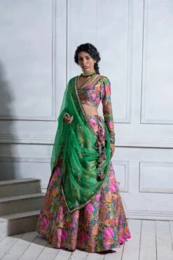 Kali Pocket Lehenga With Full Sleeve Blouse And Contrast Dupatta