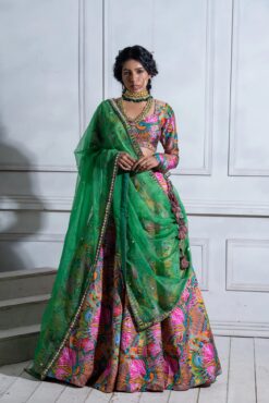 Kali Pocket Lehenga With Full Sleeve Blouse And Contrast Dupatta -Lillys Clothing Shop JuhiBengani OY011 2