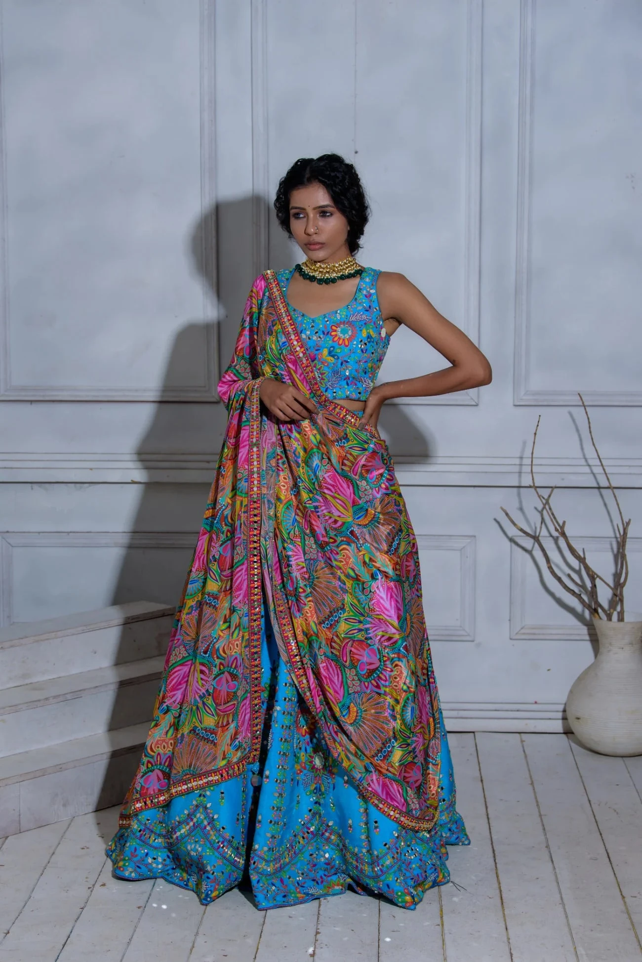 Heavy Embroidered Lehenga With Printed Dupatta 1 Heavy Embroidered Lehenga With Printed Dupatta