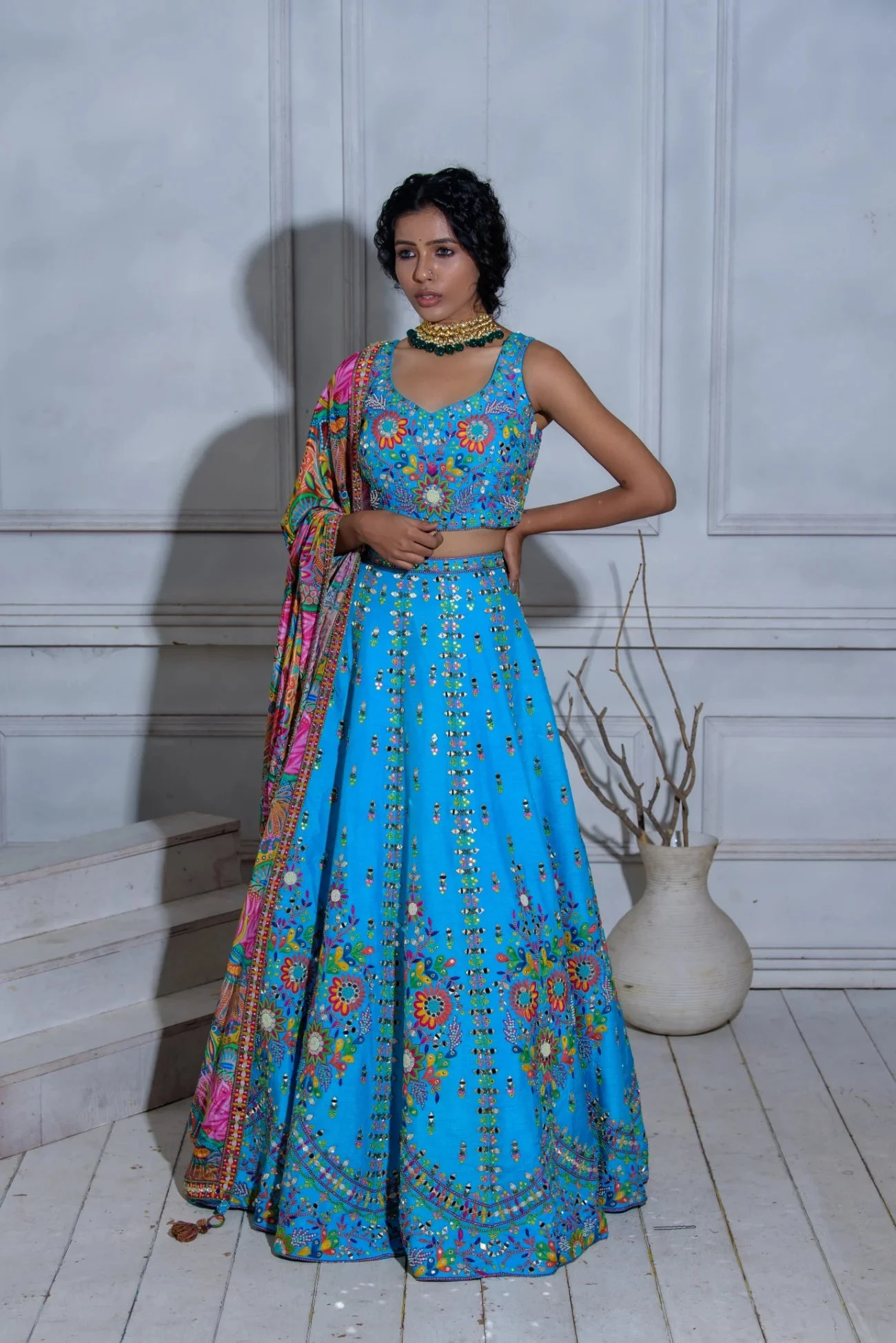 Heavy Embroidered Lehenga With Printed Dupatta 4 Heavy Embroidered Lehenga With Printed Dupatta - Image 4