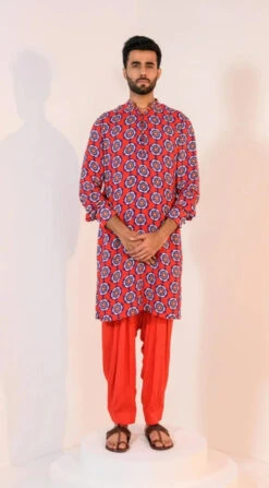 Scarlet Kurta With Cowl Pants