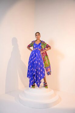 Indica Cowl Dress With Organza Jacket And Belt