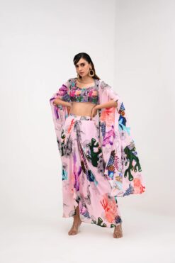 Coral Dhoti Skirt Set