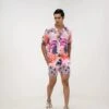 Coral Half Sleeve Shirt With Shorts