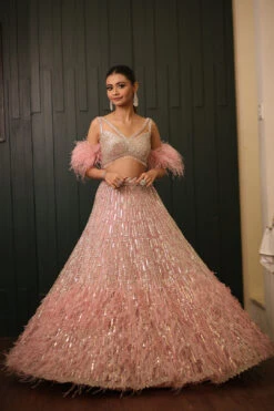 Pink Feather Lehenga
