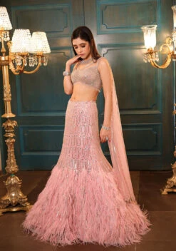 Pink Feather Fishcut Lehenga