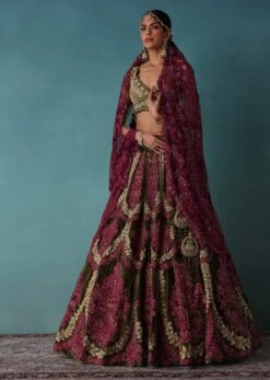 Moss Green Velvet Bridal Lehenga Set With Heavy Embroidery -Lillys Clothing Shop Ka101