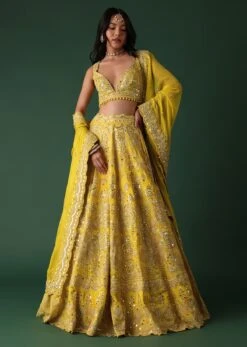 Yellow Embroidered Bridal Lehenga And Blouse Set With Mirror Work -Lillys Clothing Shop Ka181