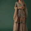 Gold Organza Bridal Sharara Anarkali Set With Jacket -Lillys Clothing Shop Ka183