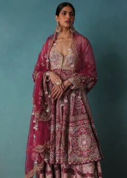 Blush And Cornflower Pink Heavy Bridal Sharara Set With Hand Embroidery -Lillys Clothing Shop Ka196