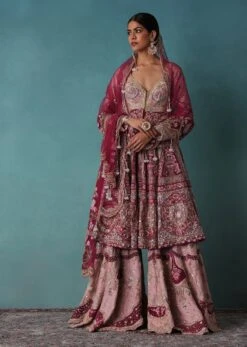 Blush And Cornflower Pink Heavy Bridal Sharara Set With Hand Embroidery -Lillys Clothing Shop Ka197