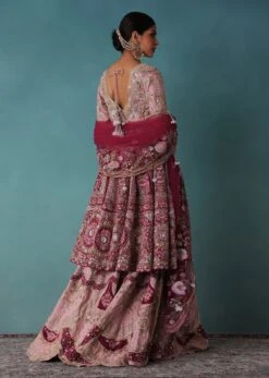 Blush And Cornflower Pink Heavy Bridal Sharara Set With Hand Embroidery -Lillys Clothing Shop Ka199