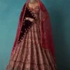Brick Red Velvet Bridal Lehenga Set With Aari Work 19 Brick Red Velvet Bridal Lehenga Set With Aari Work -Lillys Clothing Shop Kal1