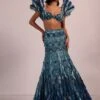 Blue Fish Cut Bridal Lehenga Set With Heavy Embroidery