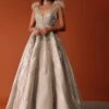 Gold Western Bridal Gown With Hand Work And Back Trail -Lillys Clothing Shop Kal199