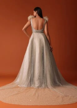 Gold Western Bridal Gown With Hand Work And Back Trail -Lillys Clothing Shop Kal24