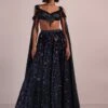 Dark Blue Sequins Bridal Lehenga Set With Trail Sleeves -Lillys Clothing Shop Kal298