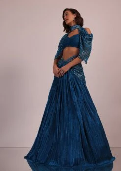 Blue Embroidered Bridal Lehenga And Blouse Set In Crushed Shimmer -Lillys Clothing Shop Kal331
