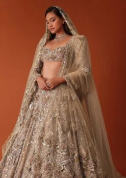 Wheat Gold 16 Kali Bridal Lehenga In Net With 3D Embroidery -Lillys Clothing Shop Kal335