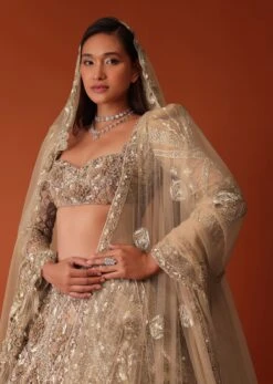 Wheat Gold 16 Kali Bridal Lehenga In Net With 3D Embroidery -Lillys Clothing Shop Kal337
