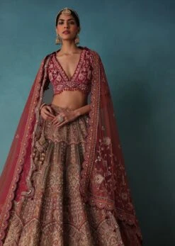 Rust Orange Embroidered Bridal Lehenga Set With Aari Work -Lillys Clothing Shop Kal348