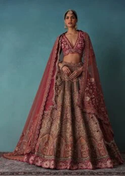 Rust Orange Embroidered Bridal Lehenga Set With Aari Work -Lillys Clothing Shop Kal349