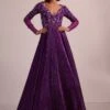 Purple Embroidered Bridal Gown In Crushed Shimmer