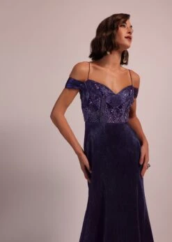 Purple Western Bridal Gown In Shimmer With Embroidery -Lillys Clothing Shop Kal410