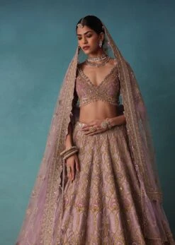 Bloom Pink Bridal Lehenga In Raw Silk With Hand Embroidery -Lillys Clothing Shop Kal426