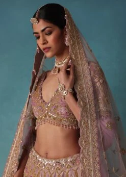 Bloom Pink Bridal Lehenga In Raw Silk With Hand Embroidery -Lillys Clothing Shop Kal428