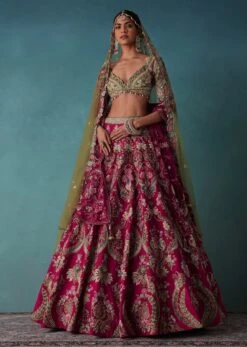 Rhodamine Pink Hand Embroidered Bridal Lehenga Set -Lillys Clothing Shop Kal432