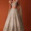Gold Heavy Hand Embroidered Bridal Lehenga Set In Organza