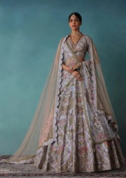 Periwinkle Blue Heavy Raw Silk Bridal Lehenga Set With Hand Work -Lillys Clothing Shop Kal8