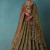 Olive Gold Bridal Lehenga Set Adorned With Sequins And Pearls -Lillys Clothing Shop Kal87