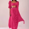 Rani Pink Drape Saree With Fancy Blouse In Crepe -Lillys Clothing Shop Kalki114
