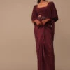 Maroon Indo-western Creep Saree Set With Embroidered Belt -Lillys Clothing Shop Kalki1140