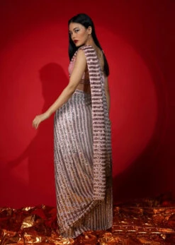 Rose Pink Ombre Ready Pleated Saree Embellished In Sequins With A Raw Silk Blouse Embellished With Sequins -Lillys Clothing Shop Kalki1162