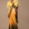 Ombre Yellow Satin Saree With Cut Work Belt