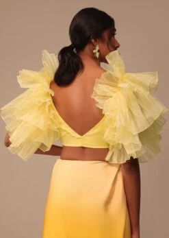 Ombre Yellow Satin Saree With Cut Work Belt -Lillys Clothing Shop Kalki1183